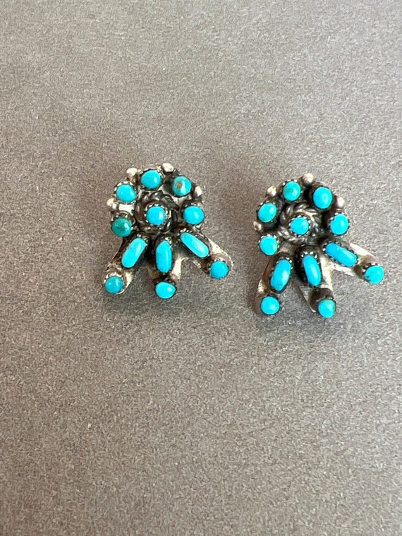 Vintage Sterling Zuni Turquoise Earrings - image 1