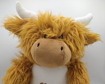 Peluche Brodée, Vache Highland marron à personnaliser, peluche personnalisée broderie, enfant jouet, animal, cadeau naissance fêtes jouet