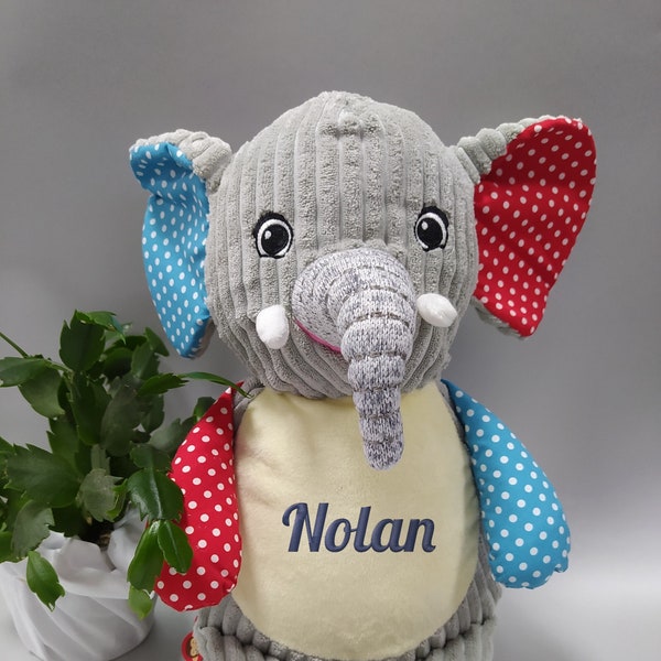 Peluche Brodée, Éléphant arlequin à personnaliser, peluche personnalisable broderie jouet enfant garçon fille animal cadeau naissance fêtes