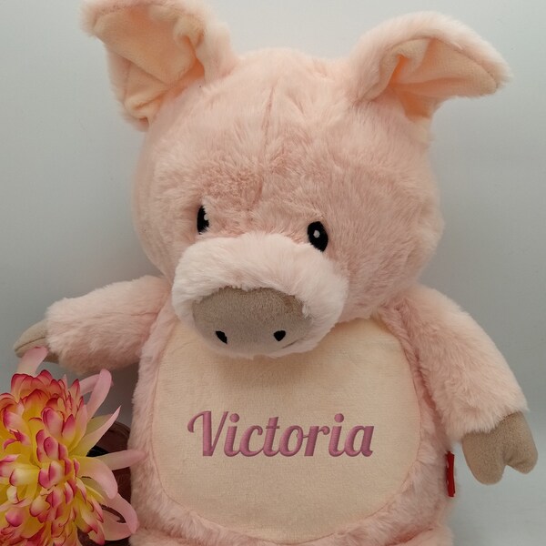 Peluche brodée, cochon rose à personnaliser, broderie personnalisée cadeau naissance baby shower, personnalisable jouet enfant brodé