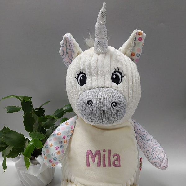 Peluche Brodée, Licorne à personnaliser, broderie personnalisable licorne en peluche douce, cadeau naissance baby shower anniversaire jouet