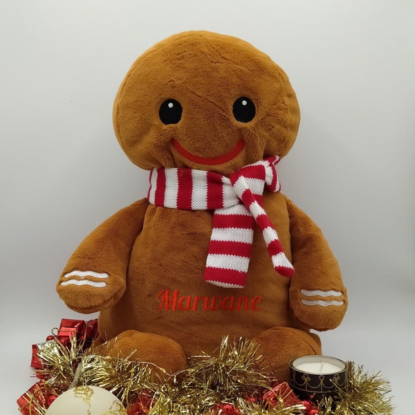 Peluche Brodée, Gingerbread man Noël à personnaliser, pain d'épices brodé personnalisé prénom, cadeau Noël naissance fêtes jouet broderie