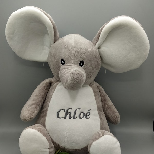 Peluche Brodée, Éléphant à personnaliser; jouet personnalisable broderie prénom enfant baby shower cadeau naissance peluche personnalisée