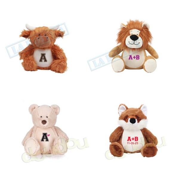 Peluche Brodée lettre couple, animaux à personnaliser, personnalisable broderie lettre animaux en peluche, cadeau, anniversaire, fêtes