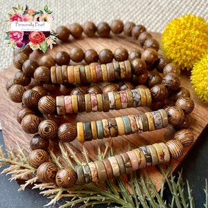 Picasso Jasper Wood Beaded Bracelet