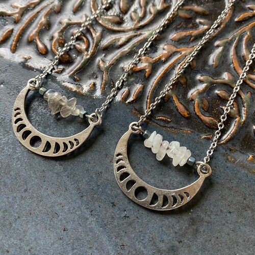 Moon Phases Bar Necklace Moon Phase Necklace Celestial Etsy