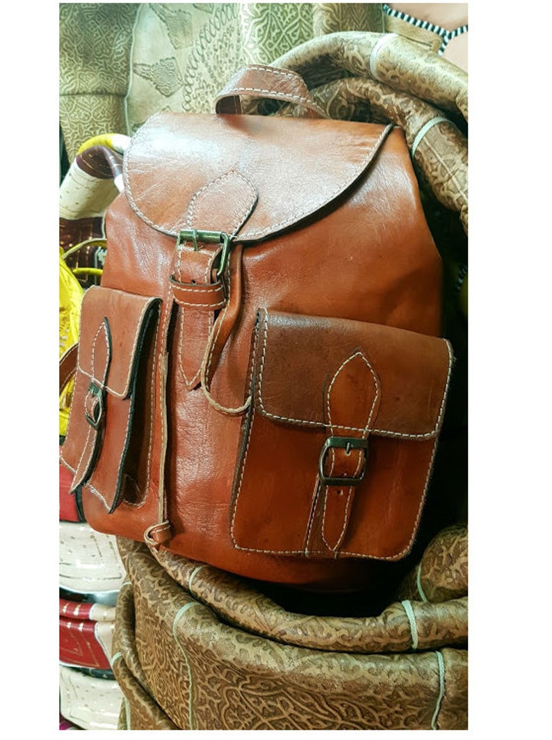 leather bag Moroccan bag. brown leather rucksack Handmade brown leather backpack real leather backpack
