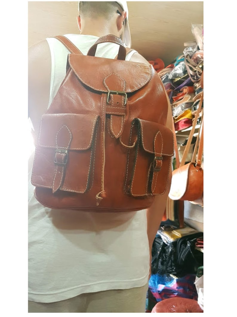 leather bag Moroccan bag. brown leather rucksack Handmade brown leather backpack real leather backpack