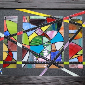 Glass and leather mosaic painting - stained glass