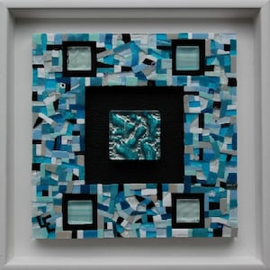 Mosaic painting, glass paste and leather