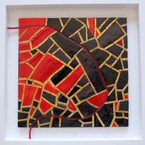 Mosaic - Table in glass mosaic, glass pastes and leather