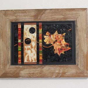 Mosaic painting, raku, smaltas of Venice, glass paste, leather