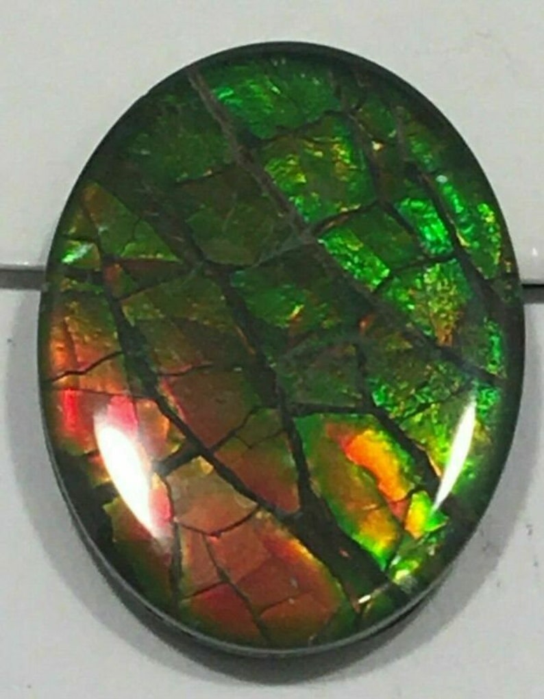 Ammolite Canada/'s Opal Triple Loose Gemstone Oval Dragon Scaled Red /& Green