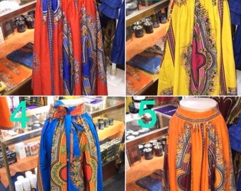 Jupe longue africaine, Jupe africaine d'ankara, Jupe tribale longueur cheville, Jupe multicolore longueur cheville, Taille unique, Convient aux tailles plus