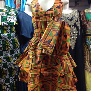 African Ankara print short dress , thigh Length, double layers flared. Multi-Colored thigh dress, open back with tiE