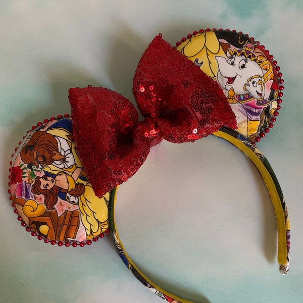 Beauty and the Beast BATB Enchanted Rose Princess Belle Inspired Minnie Mouse Ears