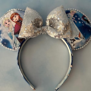 Frozen Elsa Anna and Olaf Inspired Minnie Mouse Ears, Frozen Inspired Ear Headbands