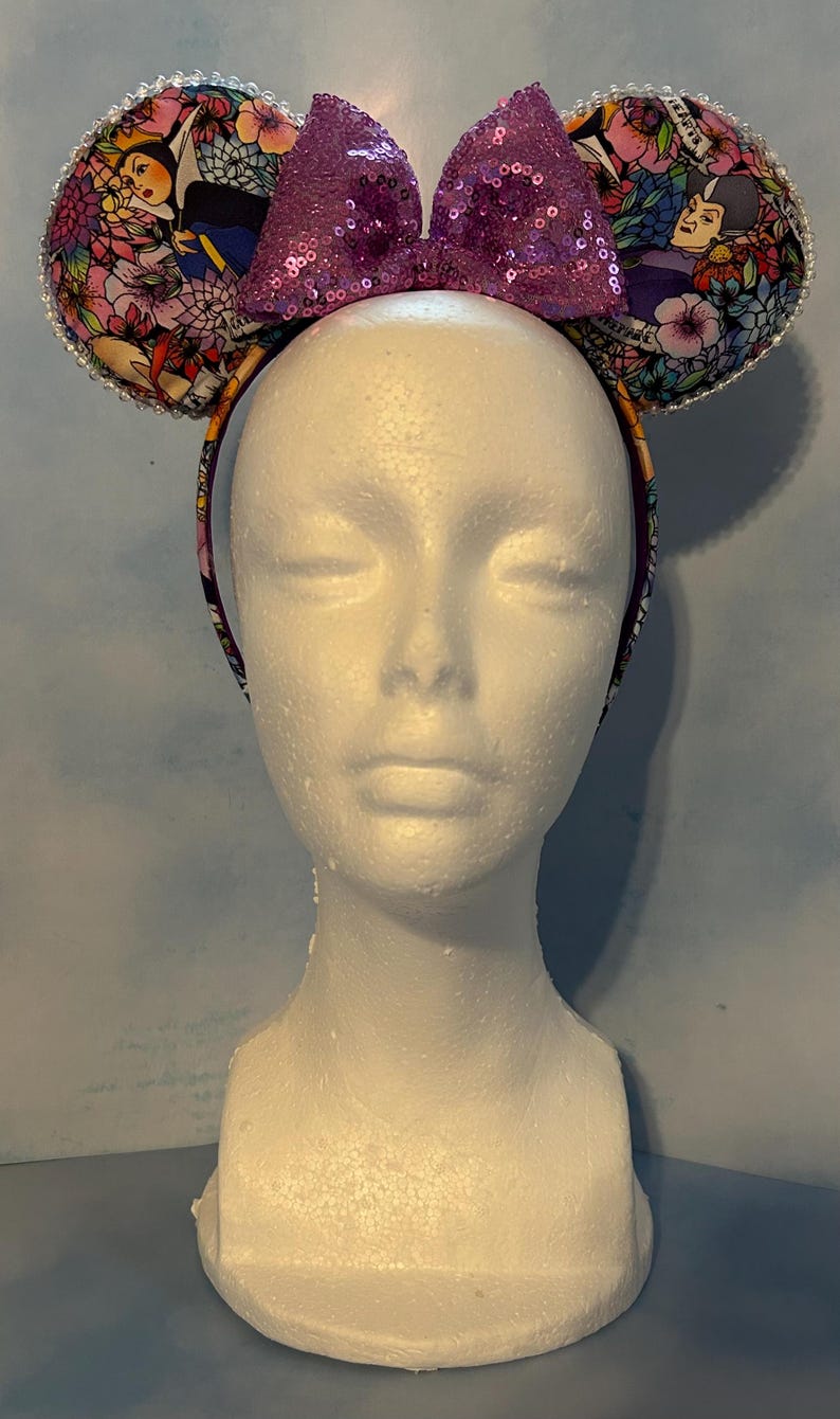 Villains Inspired Floral Tattoo Minnie Mouse Ears, Ear Headbands bild 3