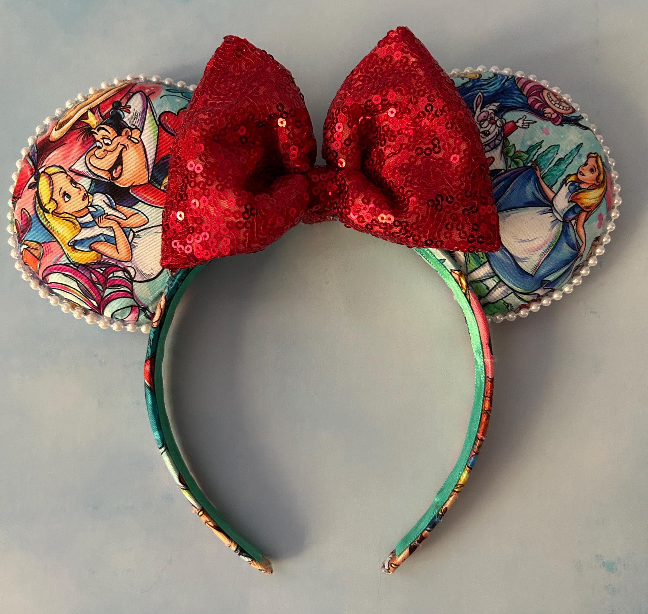 Unique Handmade Minnie Mouse Ears Queen of Hearts Insp Alice in Wonderland Sequi Queen of Hearts Ears, Mickey Ears, Halloween Mouse Ears  main image 2