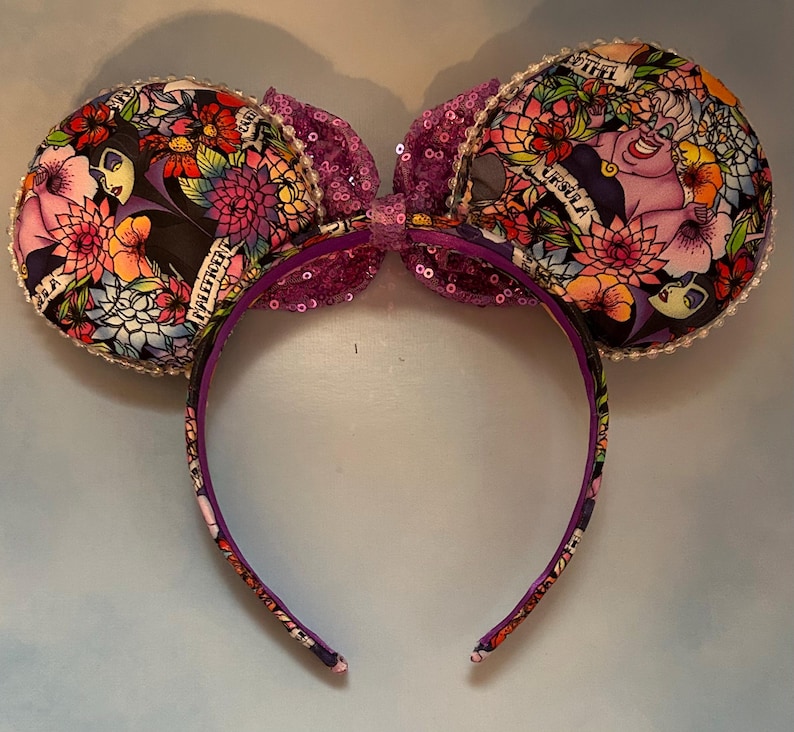 Villains Inspired Floral Tattoo Minnie Mouse Ears, Ear Headbands bild 2