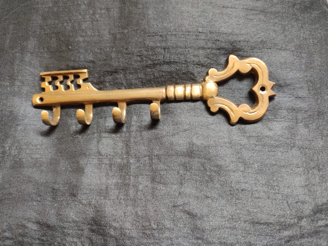 Beautiful Vintage Brass Key Shaped Key Holder with 4 Heavy Etsy