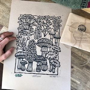 Champignons Woodblock Print