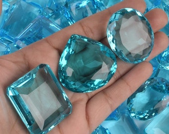 100 Carats Blue Topaz Facet Cut Loose Gemstones Glass Mix Lot Topaz Crystals Healing, Jewelry Making