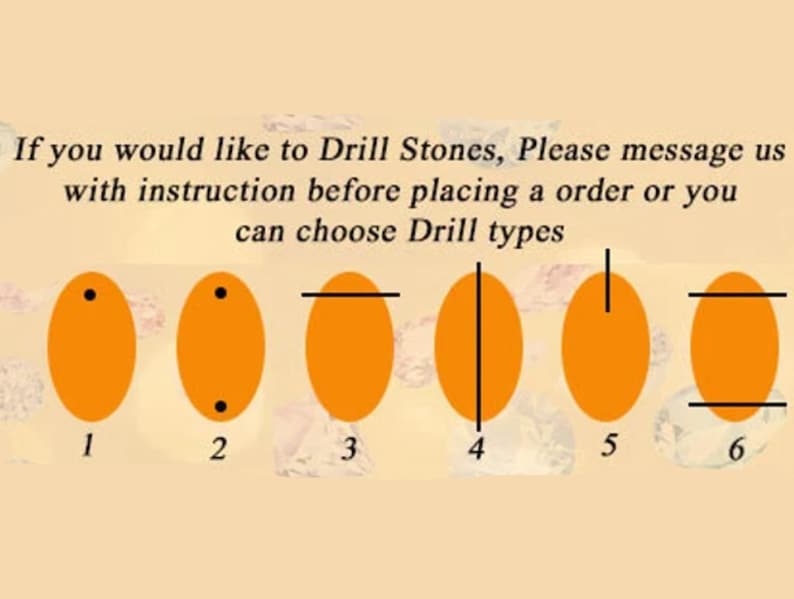 Puede incluir: Diagrama que muestra seis tipos diferentes de perforaci&oacute;n para piedras. Las opciones incluyen un solo agujero, dos agujeros, una l&iacute;nea horizontal, una l&iacute;nea vertical, una sola l&iacute;nea vertical y una l&iacute;nea horizontal.