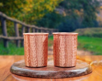 Bicchiere in rame puro al 100%, martellato a mano, per bere acqua / Tazza ayurvedica per acqua potabile / Regalo in rame