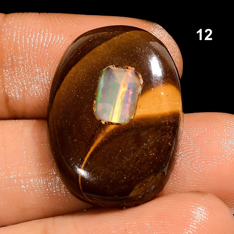 Boulder Opal ädelsten, naturlig boulder opal cabochon ädelsten, lös ädelsten för smyckestillverkning 12. 24X17X6mm 24Crt
