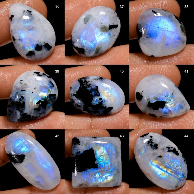 Rainbow Moonstone Gemstone, Rainbow Moonstone Cabochon Blue Fire Moonstone, Pear Oval Moonstone White Stone image 10