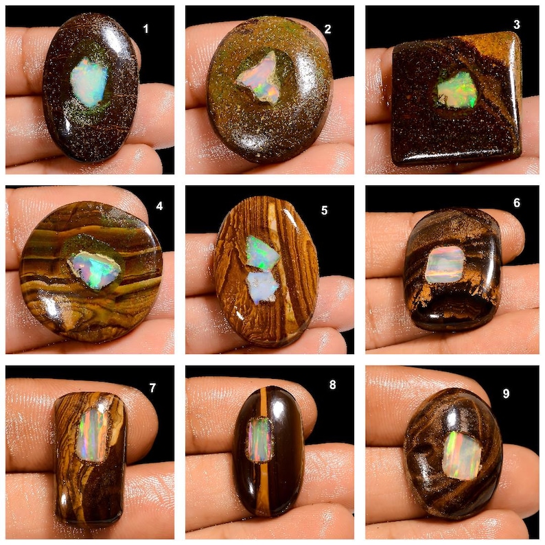 Boulder Opal ädelsten, naturlig boulder opal cabochon ädelsten, lös ädelsten för smyckestillverkning bild 2