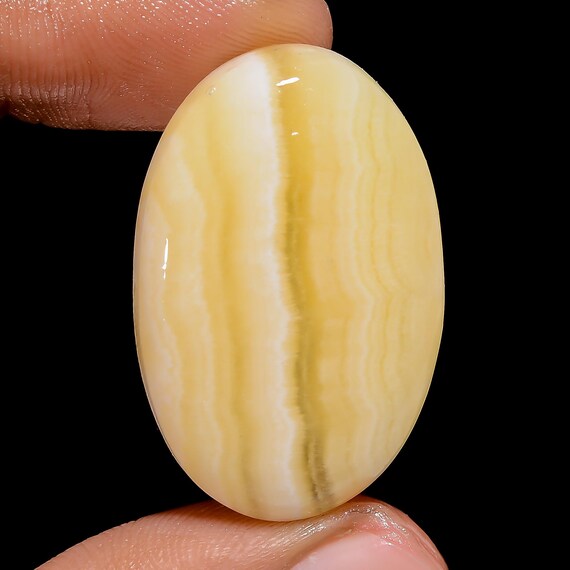 Natural Yellow Lace Agate Cabochon Ethically sourced Yellow Agate Stone Oval Cabochon in Size 32X21X6mm