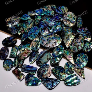 Große Abalone Muscheln: Irisierende Edelstein Mix Lot Handgeschliffen in mehreren Formen Flache Steine für die Schmuckherstellung