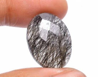 Natural Black Rutilated Quartz Faceted Oval Cut Gemstone, Rose Cut Black Rutilated Quartz Stone for Jewelry making, Black Rutile Quartz