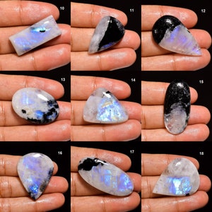 Rainbow Moonstone Gemstone, Rainbow Moonstone Cabochon Blue Fire Moonstone, Pear Oval Moonstone White Stone image 2