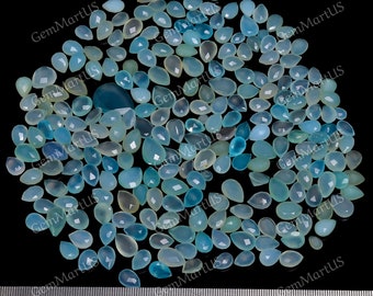 Aqua Chalcedony Pear Shape Faceted Cut Gemstone Bulk Lot Supplies | Wholesale Loose Semiprecious Cabochons For Making Devine Ornaments