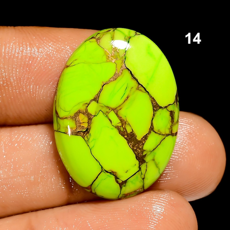 Green Mohave Turquoise Cabochon For Jewelry Making, Crafts 14. 25X18X5mm 20Crt