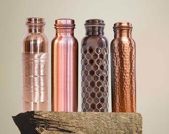 Pure Copper Water Bottle 1 Litre Leak-Proof Ayurvedic Flask Handmade Yoga Health Benefits Bottle for Hydration Eco-Friendly Wellness Gift