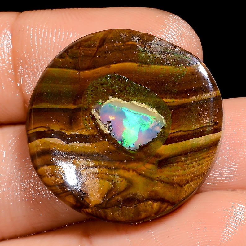 Boulder Opal ädelsten, naturlig boulder opal cabochon ädelsten, lös ädelsten för smyckestillverkning bild 1