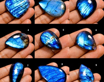 Premium Quality Natural Blue Fire Play Labradorite Pear Cabochon Smooth Polished Flashy Loose Stones for Jewelry Making, Gift For Her