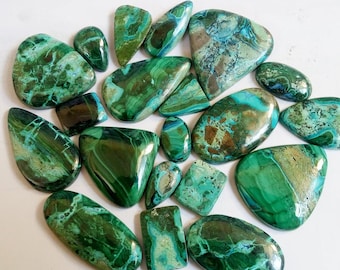 Natural Chrysocolla Malachite cabochon gemstone one side flat, AAA quality jewelry, semi precious handmade hand polished loose gemstone lot