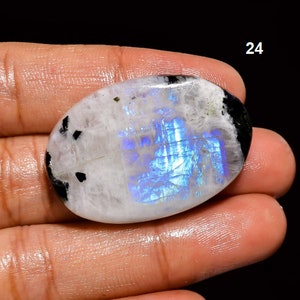 Rainbow Moonstone Gemstone, Rainbow Moonstone Cabochon Blue Fire Moonstone, Pear Oval Moonstone White Stone 24. 49ct 36x24x7mm