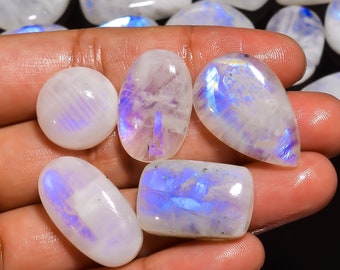 AAA+ Top Quality Natural Rainbow Moonstone Loose Gemstone For Making Jewelry, Flat Back, Semi-Precious, Handmade, Hand Polished Gemstone Lot