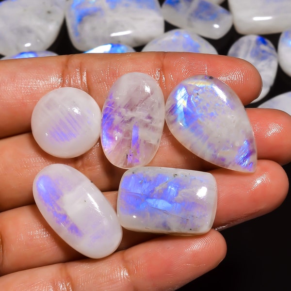 AAA+ Top Quality Natural Rainbow Moonstone Loose Gemstone For Making Jewelry, Flat Back, Semi-Precious, Handmade, Hand Polished Gemstone Lot