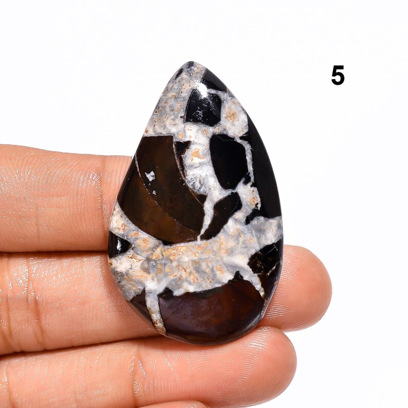 Black Septarian Cabochon Natural Septarian Stone for Jewelry Making, Crafts 5. 44x27x6mm 61ct