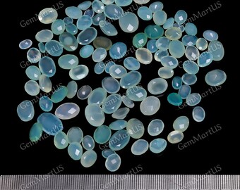 Aqua Chalcedony Oval Shape Faceted Cut Gemstone Bulk Lot Supplies | Wholesale Loose Semiprecious Cabochons For Making Devine Ornaments