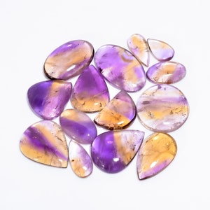 Lote de mistura de cristal de cabochão de ametrino natural, lote de pedra preciosa de ametista e citrino, lote de atacado de pedra ametrina bicolor da Bolívia