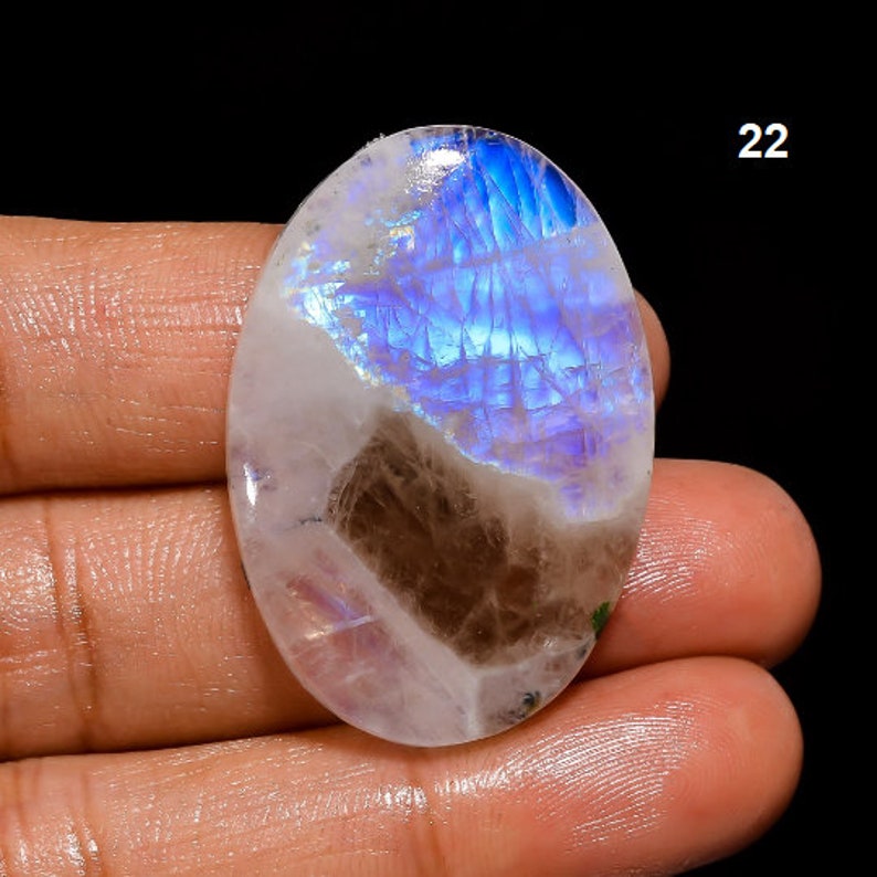 Rainbow Moonstone Gemstone, Rainbow Moonstone Cabochon Blue Fire Moonstone, Pear Oval Moonstone White Stone 22. 46ct 34x25x6mm