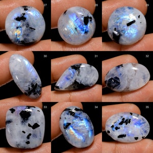 Rainbow Moonstone Gemstone, Rainbow Moonstone Cabochon Blue Fire Moonstone, Pear Oval Moonstone White Stone image 9